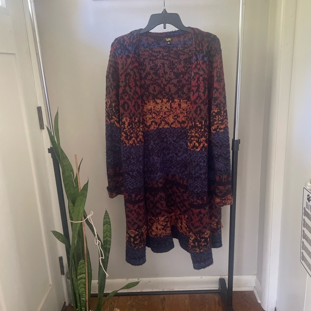 Lee Multicolor Patterned Cardigan in Rust, Navy & Purple